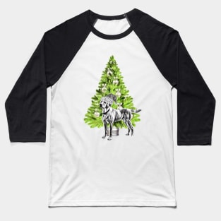 Labrador Dog Christmas scene with Christmas tree an Santa hat Baseball T-Shirt